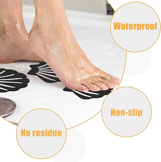 Bathtub Stickers Non Slip, Shell Shaped Tubs Safety Shower Treads, Adhesive Sticker for Bathroom Bathtub, Shower Floor, Black(12Pcs)