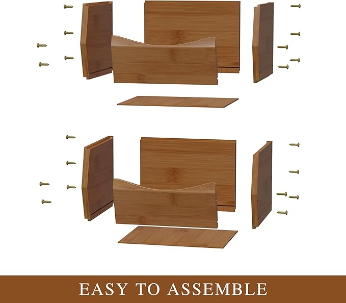 2 Set Open Front Small Stackable Storage Bins, Bamboo Stacking Storage Bins Snack Tea Bags Fruits Spices Countertop Storage, Rustic Organizer Bins for Pantry, Kitchen, Office, Bedroom (Small Walnut)