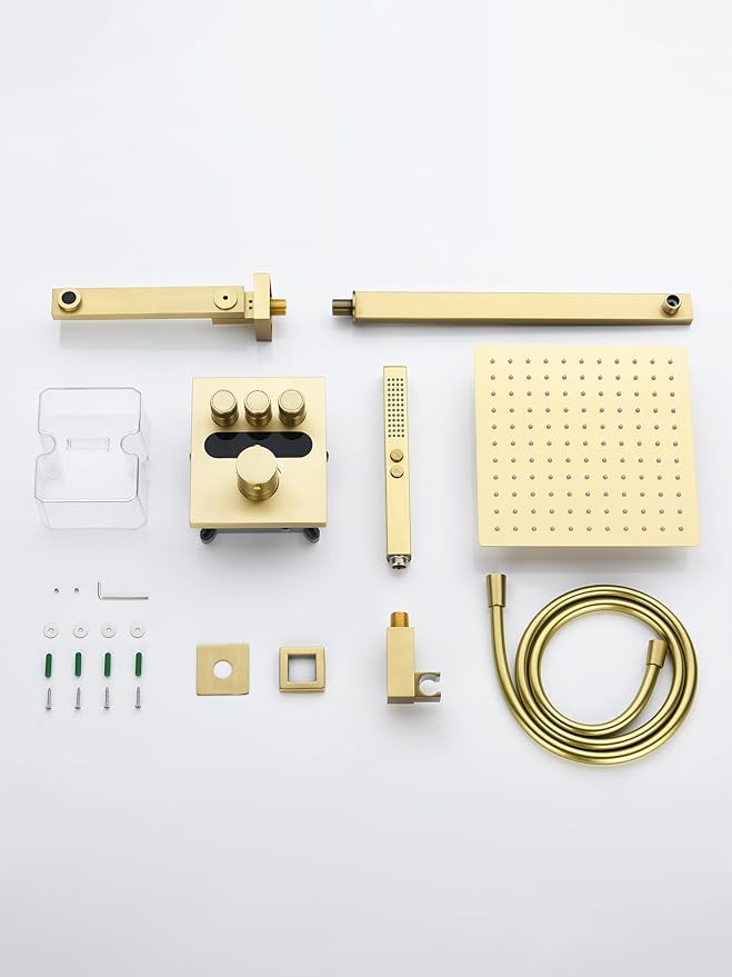 Lefton Shower System in Fahrenheit Display (Battery-free), 10” Overhead Shower Head with All-in-one Handheld Spray Showerhead and Bathtub Faucet, 4-in-1 Control System, SSWM2502 (Brushed Gold)