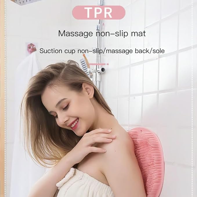 Shower Foot & Back Scrubber, Massage Pad with Suction Cups & Pumice Stone, Multi-Surface Silicone Bath Mat for Exfoliating and Massaging in Shower or Bathtub, 9.8x11.8 Inch (Gray)