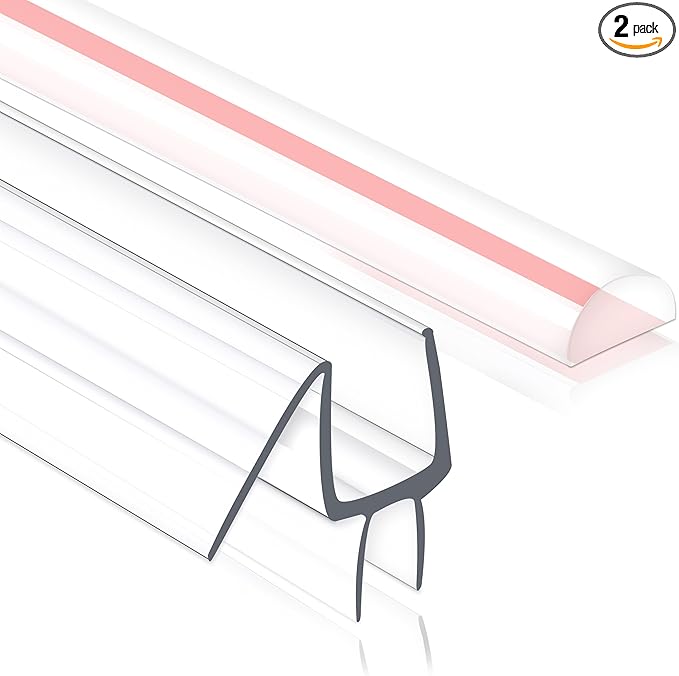 Frameless Shower Door Seal Strip 2 Pack x 39 Inch MD Glass Shower Door Bottom Seal Strip for 3/8" Glass Shower Door Sweep, Ultra-Clear Polycarbonate, Stop Showers Leaks Create A Water Barrier