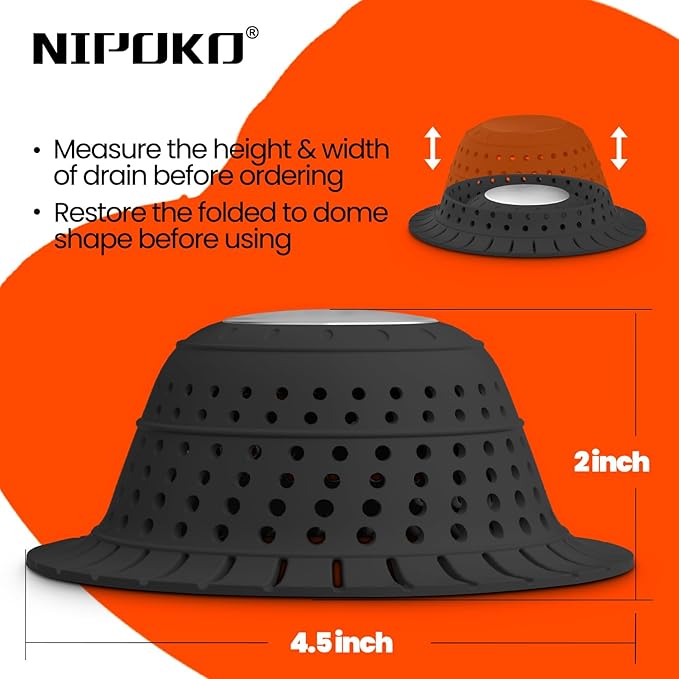 Shower Drain Hair Catcher - Bathtub Drain Cover Foldable Silicone，Shower Drain Protector for Pop-Up and Regular Drains of Shower,Tub, Bathroom, Sink, Silver-Black