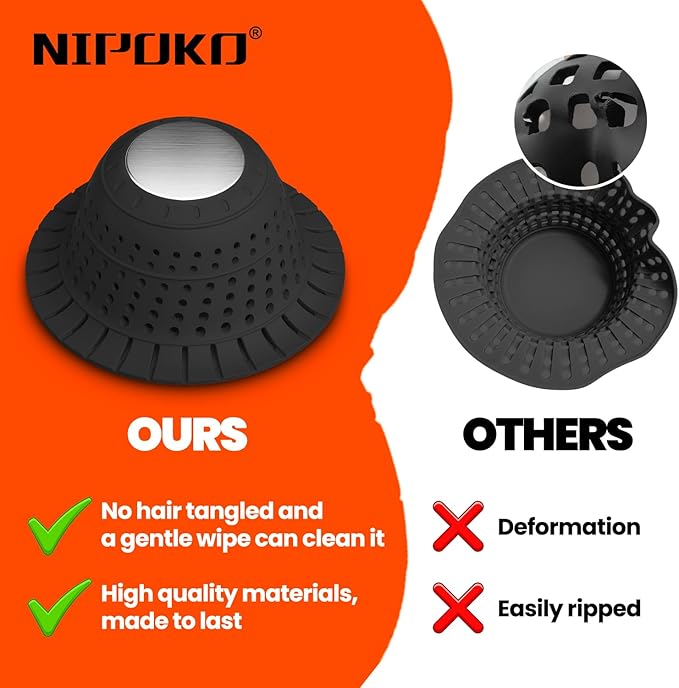 Shower Drain Hair Catcher - Bathtub Drain Cover Foldable Silicone，Shower Drain Protector for Pop-Up and Regular Drains of Shower,Tub, Bathroom, Sink, Silver-Black