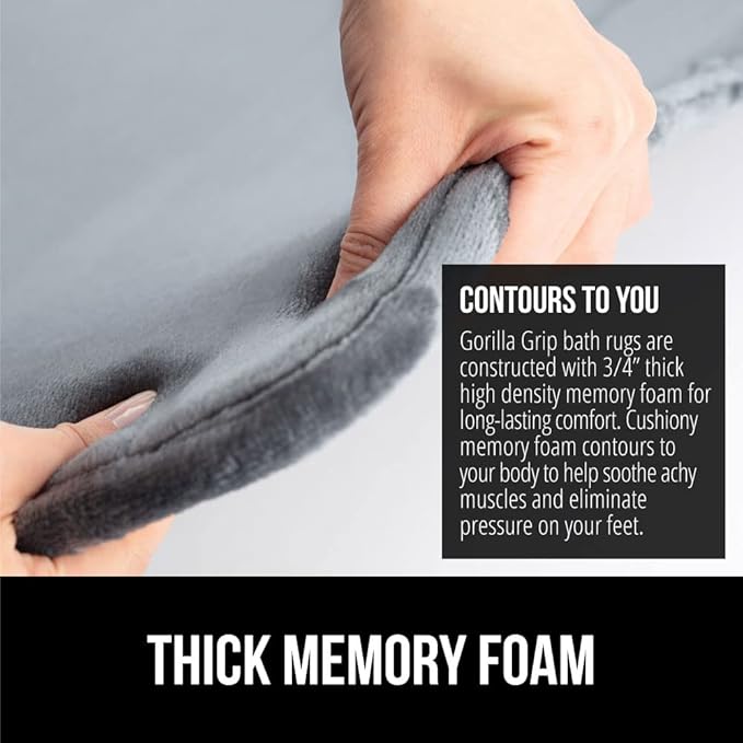 GORILLA GRIP Memory Foam Bath Rugs, Soft Absorbent Velvet Bathroom Mats, Durable Dots on Underside, Machine Washable Bathmat, Carpet Rug Room Decor for Shower Floor, 24x17 Mat, Graphite Gray