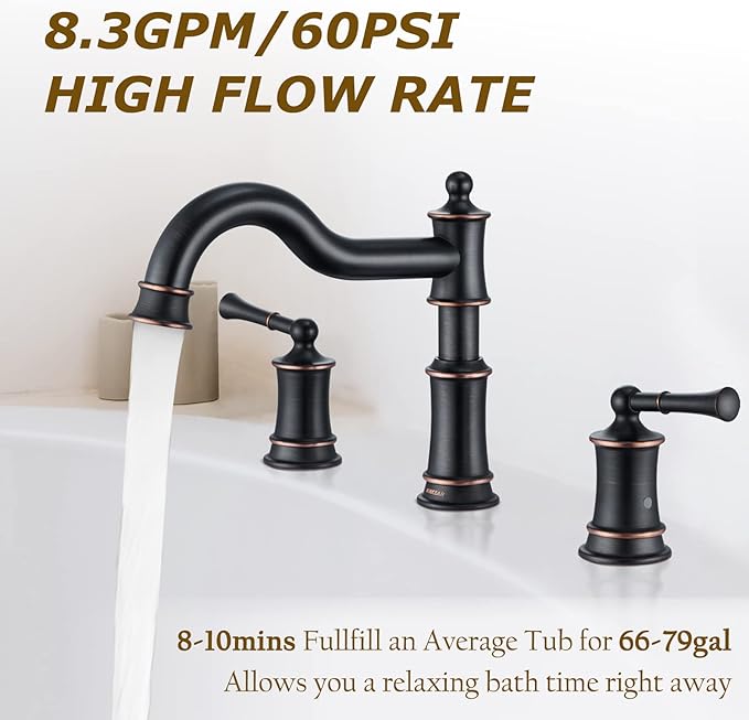 Roman Bathtub Faucet Deck Mount Tub Faucet for Bathroom Widespread Elegant Classic Spout with 3 Holes 2 Handle Valve Cartridge Included, ORB
