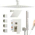 Shower Systems Brushed Nickel Shower Faucet Sets,Bostingner 4 Modes 10+6" Double Rain Shower Head with 2 in 1 Handheld Spray and 4Pcs Body Jets,Shower Set with Diverter and Trim Kit Complete