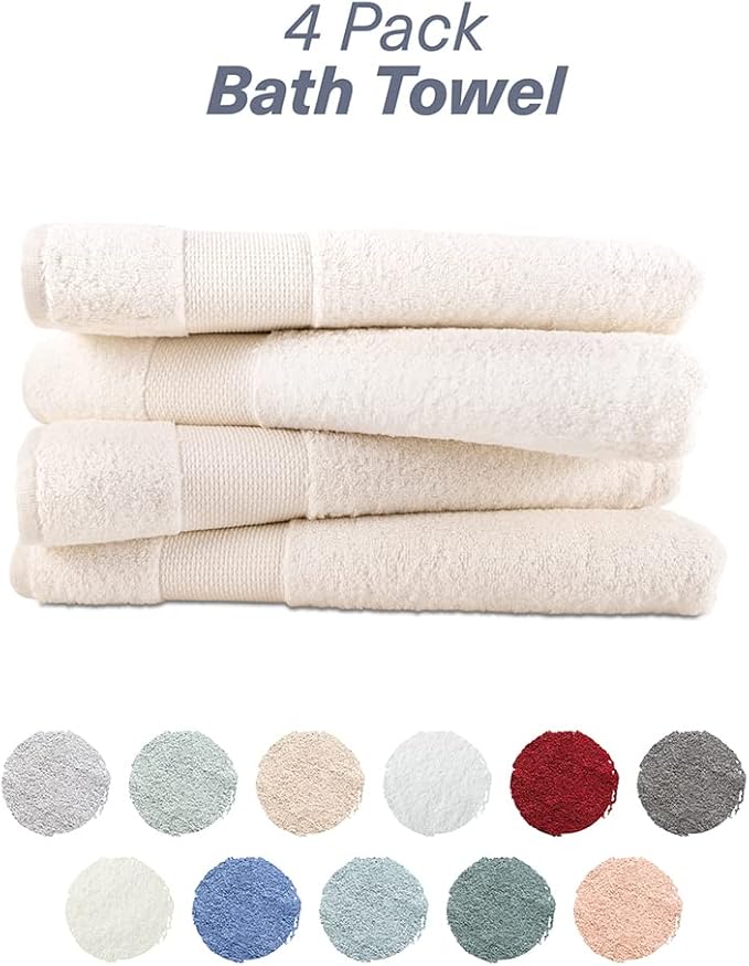 Hencely Premium Bath Towel Set of 4-28x58 Inches - High Absorbency, Quick Drying - 100% Soft Turkish Cotton Towels - Ideal for Home, Bathroom, Hotel, Spa, and Gym - Ivory