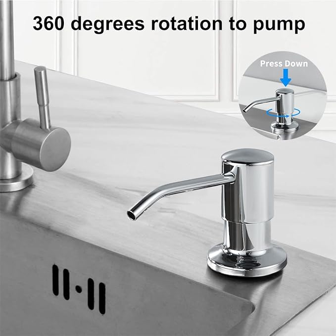 Soap Dispenser for Kitchen Sink,Stainless Steel Built in Soap Dispenser Countertop Pump Head,Dish Soap Hand Lotion Dispenser with Refillable 13.5OZ Bottle
