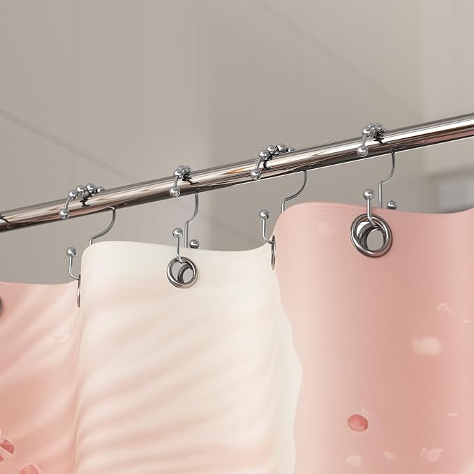 Titanker Shower Curtain Hooks Rings, Rust Resistant Metal Double Glide Shower Hooks Rings for Bathroom Shower Rods Curtains, Set of 24 Hooks - Chrome