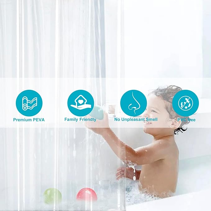 EurCross 96 inch Extra Wide Clear Shower Curtain Liner,Waterproof Heavy Duty PEVA Transparent Shower Liner 96x72 inch with 5 Magnets and 16 Plastic Hooks