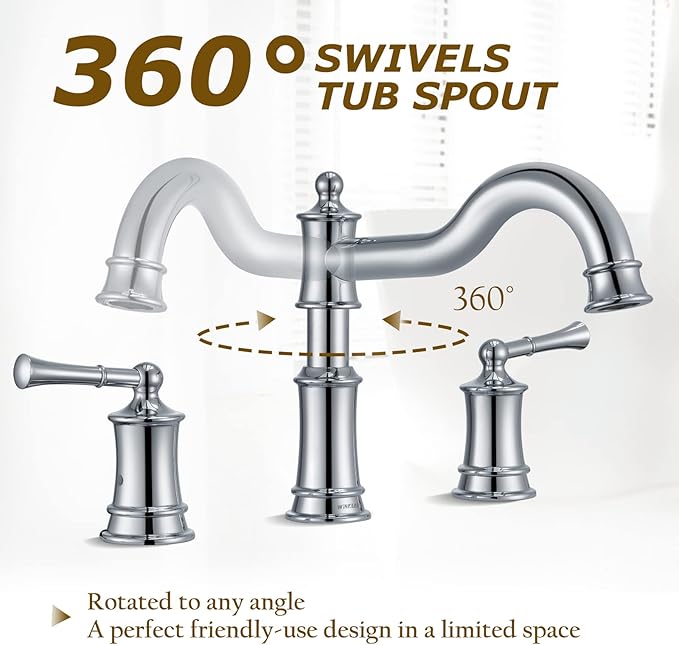 Roman Bathtub Faucet Deck Mount Tub Faucet for Bathroom Widespread Elegant Classic Spout with 3 Holes 2 Handle Valve Cartridge Included, Chrome