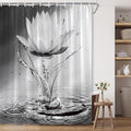 Lotus Shower Curtain Black White Grey Flower Elegant Blooming Floral with Dew Spring Flower Reflection on Water Modern Romantic Polyester Fabric Bathroom Decor 70×70 Inch with Hook