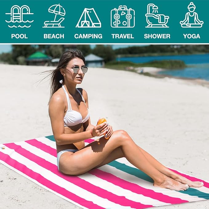 SUN CUBE Microfiber Beach Towel, Quick Dry Sand Free Beach Towel, Lightweight, Compact for Travel Swim Sports Camping, Packable Sand Resistant Towel Adult - Pink 78x35 Inches