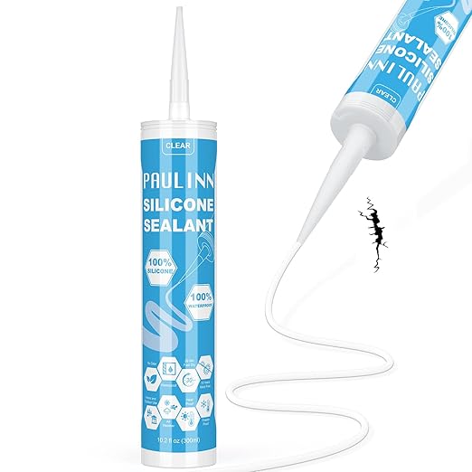 PAULINN Silicone Sealant, 100% Silicone Caulk Clear Waterproof for RV, Kitchen, Bath, General Use, Window, Door, Glass, Marine, 10.2 Oz, 1 Pack