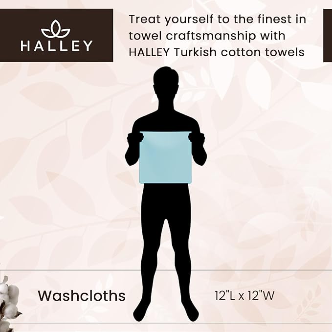 HALLEY Turkish 8 Pack Premium Washcloths (8 Pieces) 650 GSM Highly Absorbent Super Soft 100% Cotton - 8 Washcloths (Brown)
