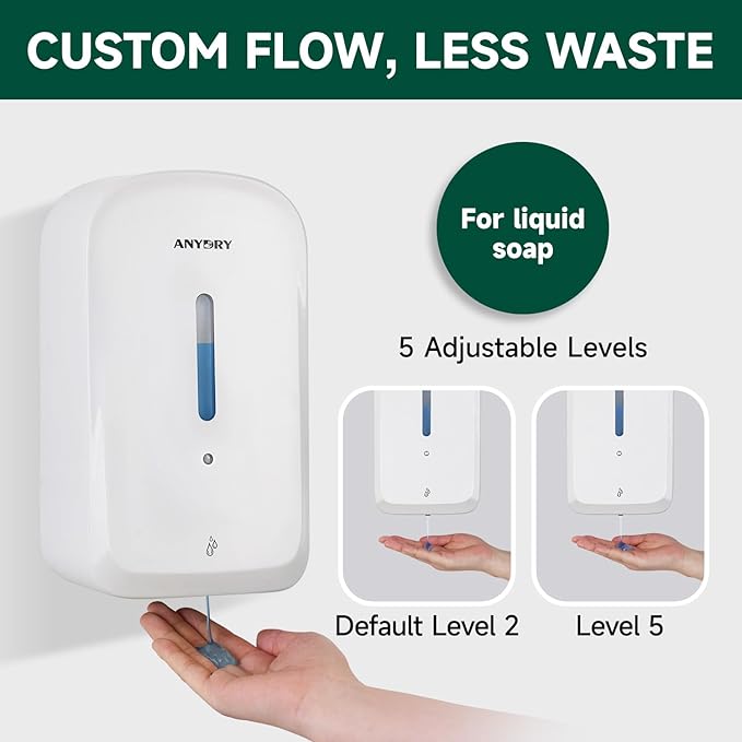 Commercial Automatic Soap Dispenser Large 34oz/1000ml Capacity Wall-Mounted Touchless Liquid Dispenser for High-Traffic Restrooms, Offices, Hospitals Model AD1220S White
