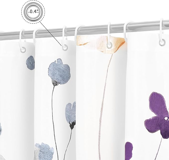 Gibelle Extra Long Shower Curtain 72 x 84, Watercolor Floral Fabric Shower Curtain, Purple Beige Flower Decorative Bathroom Shower Curtain Set