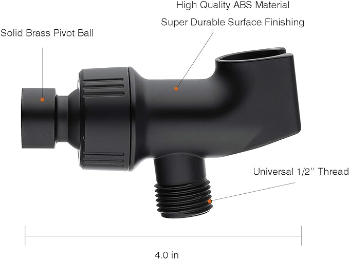 Universal Black Shower Head Holder, Adjustable Arm Mount Bracket with Brass Swivel Ball - Matte Black
