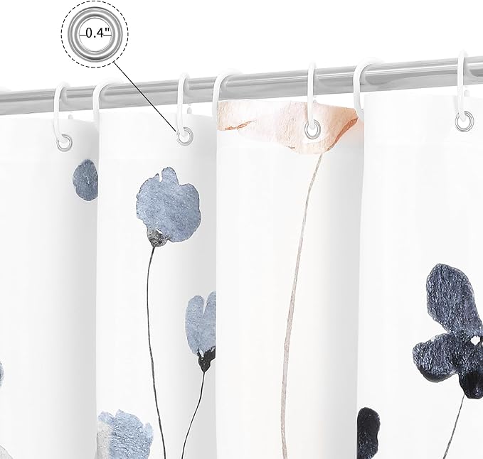 Gibelle Extra Long Shower Curtain 72 x 84, Watercolor Floral Fabric Shower Curtain, Blue Beige Flower Decorative Bathroom Shower Curtain Set