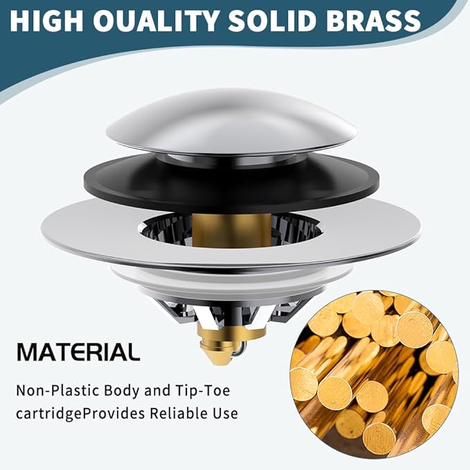 Bathtub Drain Stopper with Hair Catcher, Anti Clogging Bath Tub Drain Stoppers, Replaces Lift and Turn, Tip-Toe and Trip Lever drains for Tub, Easy Install and Clean (Chrome Silver)