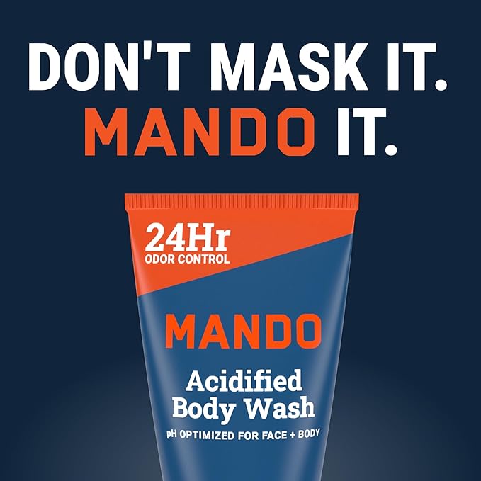 Mando Mini Body Wash - 24 Hour Odor Control - Removes Odor Better than Soap - 1.5 Ounce Tubes (Pack of 4, in 4 scents: Bourbon Leather, Pro Sport, Mt Fuji, Unscented)