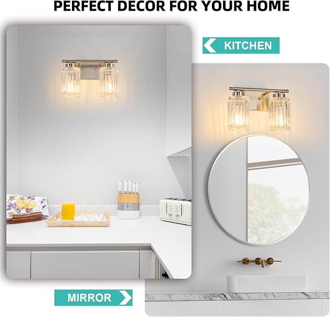 2 Light Bathroom Light Fixtures Modern Brushed Nickel 12 Inch Vanity Lights for Bathroom Lighting Fixtures Over Mirror with Thickened Glass Shade for Cabinet Mirror Bedroom Hallway