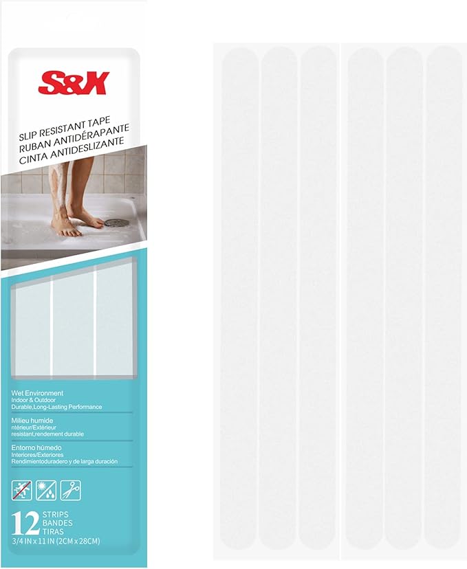 S&X Bathtub Non Slip Stickers,Gritty Textured Slip-Resistant Treads - 3/4 x 11 Inches - 12 of Pack (Clear)