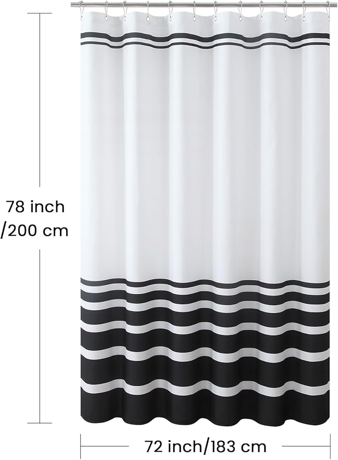 White and Black Striped Shower Curtain 72x78 Inches, Waterproof Fabric with Modern Gradient Lines, 12 Rustproof Grommets & Weighted Hem