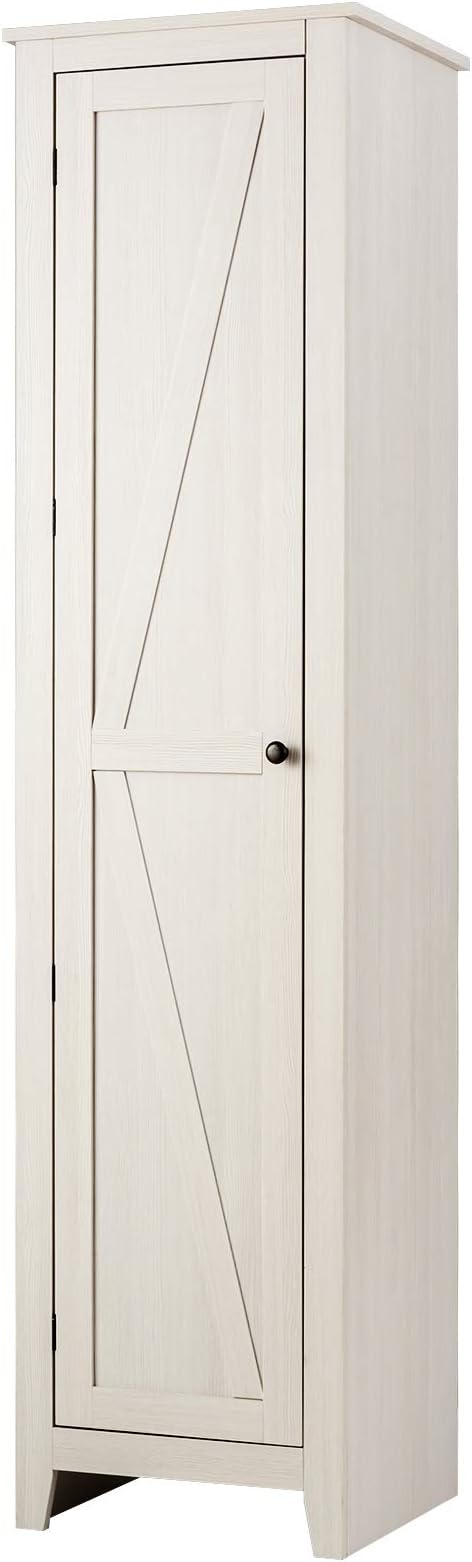 Giantex Tall Storage Cabinet Freestanding Floor Storage Tower with Four Shelves and Single Door, 17x16x72 Inch, Narrow Utility Cabinet for Living Room, Bathroom (Grayish White)