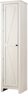 Giantex Tall Storage Cabinet Freestanding Floor Storage Tower with Four Shelves and Single Door, 17x16x72 Inch, Narrow Utility Cabinet for Living Room, Bathroom (Grayish White)