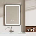 LED Bathroom Mirrors with Lights,24" x 36" Black Square LED Mirror for Bathroom,Fogless,3 Colors Dimmable, Touch Sensor