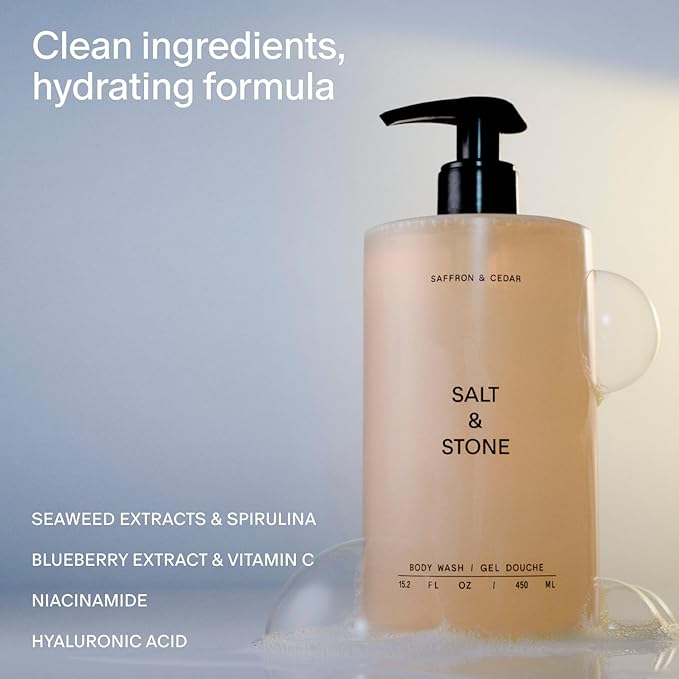 Salt & Stone Body Wash with Antioxidants for Deep Moisture | For Women & Men, Sulfate, Paraben, & Dye Free, Leaving Skin Soft and Hydrated - 15.2 fl oz