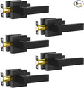 Passage Door Lever, 5 Pack Matte Black Interior Door Handles for Hallway and Closet, Heavy Duty Square Interior Keyless Door Handles Non-Locking Door Knobs for Right & Left Side Door