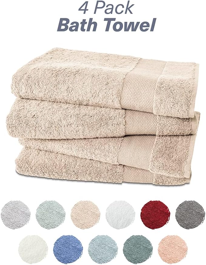 Hencely Premium Bath Towel Set of 4-28x 58 inches Soft Turkish Cotton Absorbent and Quick Dry Large Bathroom Towels Ideal for Home, Hotel, Spa, and Gym - Beige