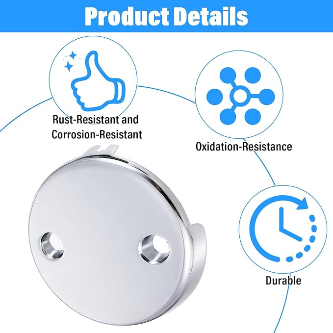Tub Drain Overflow Covers, 3-1/8" Two Hole Bathtub Drain Overflow Cover with Screws, Fits Most Standard Bath Tub Drains(Silver)