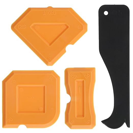 4 PCS Silicone Caulking Tool Set, Sealant Caulk Removal Finishing Grout Sealing Tools for Kitchen Bathroom Floor, Reusable Caulk Smoothing Applicator Kit (Orange)