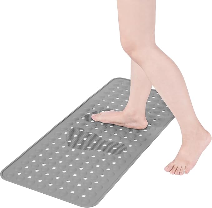 Silicone Bath Tub Mat Non Slip, 36"x16" Shower Foot Scrubber Mat with Drain Holes and Suction Cups, Upgraded Bathtub and Shower Mats, Machine Washable Bathtub Floor Liner Mats for Bathroom