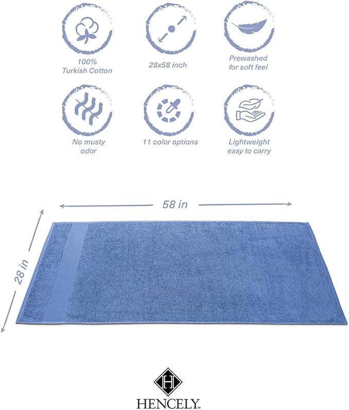 Hencely Premium Bath Towel Set of 4-28x58 Inches - High Absorbency, Quick Drying - 100% Soft Turkish Cotton Towels - Ideal for Home, Bathroom, Hotel, Spa, and Gym - Blue