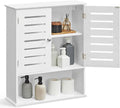 VASAGLE Bathroom Wall Cabinet, Medicine Cabinet, Wall-Mounted Bathroom Storage Cabinet, with Adjustable Shelf, Double Slat Doors and Open Shelf, 7.9 x 23.6 x 27.6 Inches, White UBBK028W01