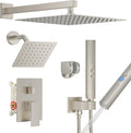 Shower Faucet Set, Wall Mount Shower System 12-inch & 6-inch Dual Shower Head Set with 2 in 1 Handheld Spray Rain Shower Faucet with Rough-in Valve and Shower Trim Kit, Brushed Nickel