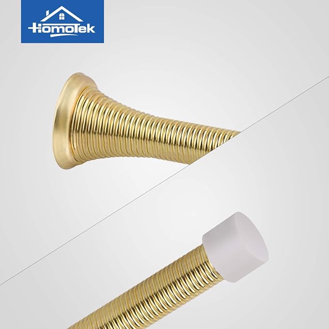 HOMOTEK 30 Pack Spring Door Stopper with Rubber Bumper 3-1/8" Flexible Spring Heavy Duty Wall Door Stop Low Mounted Door Bumper for Home (Bright Brass)