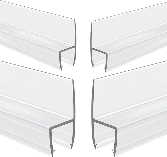 4-Pack Frameless Shower Door Side Seal Strip Shower Door Bottom Sweep Seal for 1/2 Inch Thick Glass, Vertical H-Type Glass Door Seal Stop Leaks. (4-Pack x 45" Length)