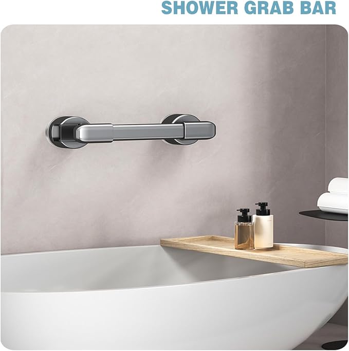 Suction Cup Grab bar for Shower，Suction Grab Bars for Showers，Bathroom Shower Grab Bar, Suction Cup Mount, Removable Shower Grab Bar, Gray, 2PCS