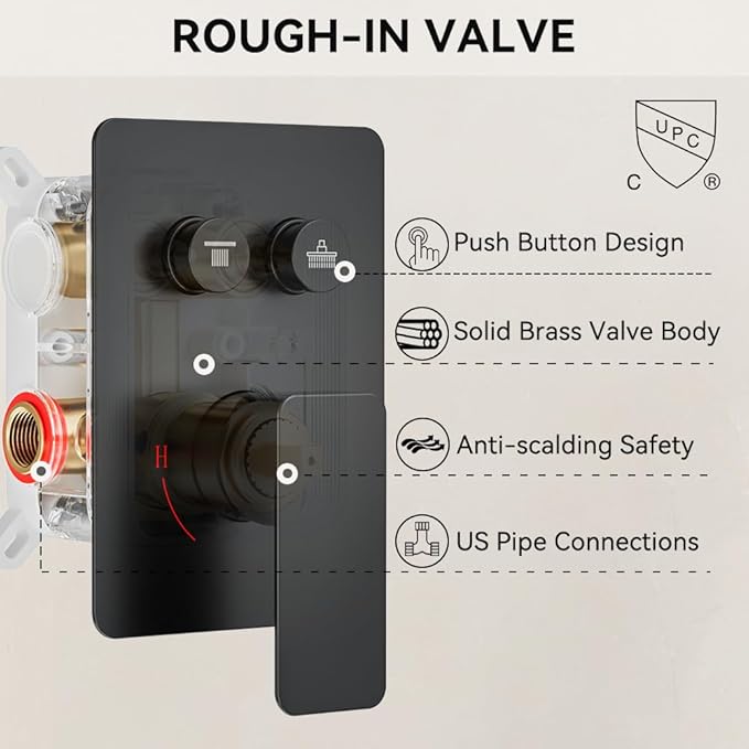 Shower Faucets Sets Shower System Matte Black, STARBATH 12" Ceiling Mount Rain Showerhead and 8" Wall Mounted Rainfall Shower for Couples, On Off Button Valve Dual Head Shower Systems Complete
