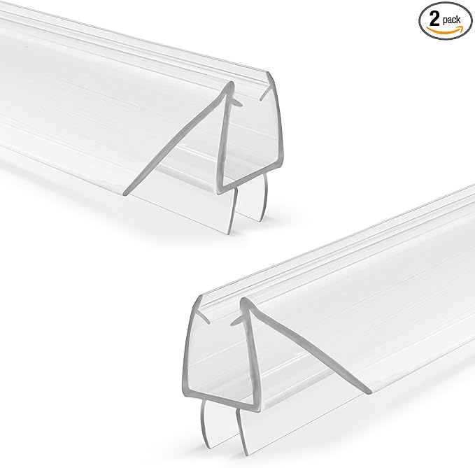Shower Door Bottom Seal, 2-Pack PVC Strips with Sweep 39" Long, for 5/16"(8mm) Thick Framless Glass Door, to Stop Water Leakage