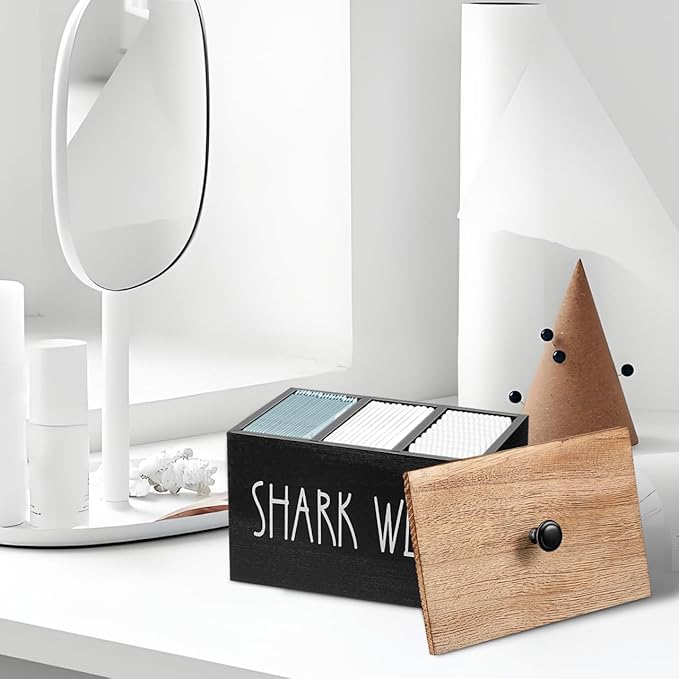 Wooden Tampon Storage Box for Bathroom, 3 Compartment Sanitary Napkin Organizer with Lid, Farmhouse Cotton Ball Holder, Feminine Product Container for Back of Toilet