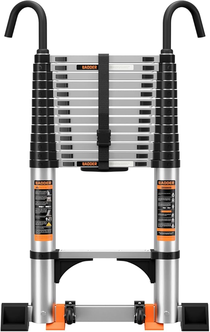 Telescoping Ladder,Aluminum Ladder with stabilizer bar,Lightweight Multi-Purpose Extension Ladder,Heavy Duty 330lbs Max Capacity,Collapsible for RV or Outdoor (16.5FT)