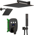 Oil Rubbed Bronze Shower System Set Temperature Display Push Button Shower Faucet with 12 inch and 8 inch Wall Mount Full Body Shower Head and Handheld Shower