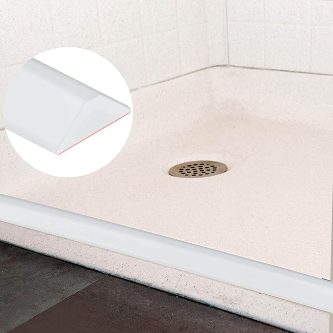 Raycity Collapsible Shower Threshold Water Dam Barrier,Shower Door and Kitchen Water Strip Dam Shower Guard for Dry And Wet Separation Caulk Seal Strip Edge Trim(98Inches/White)