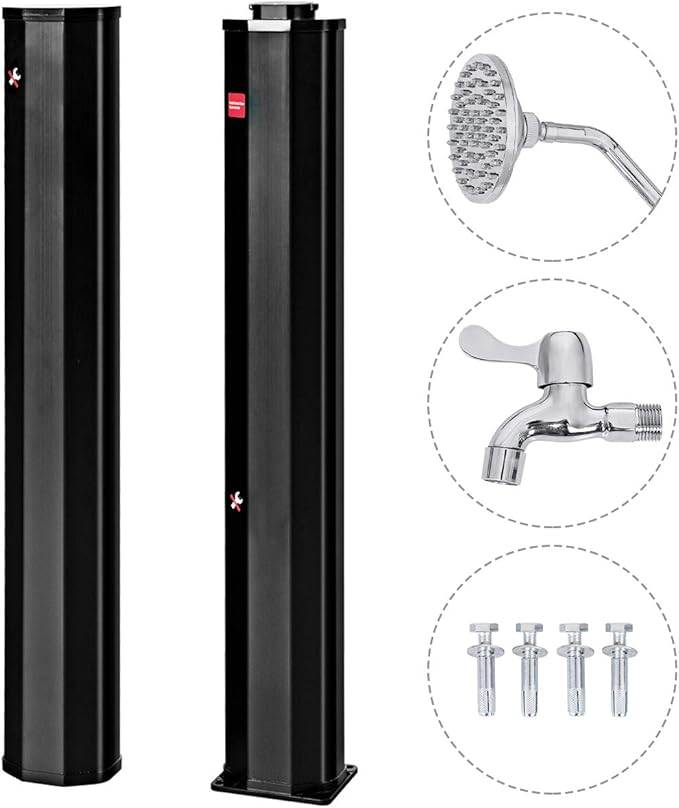 Giantex 7.2Ft 9.3 Gallon 2-Section Solar Heated Shower W/Shower Head Outdoor Backyard Poolside Beach Pool Spa for Easy Installation, Black